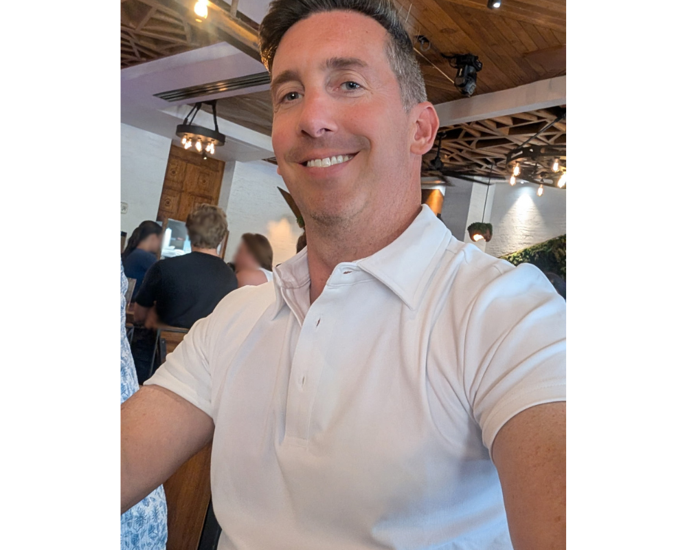 Bryan Casey wearing taranirvana SpiroTex Aria Polo 